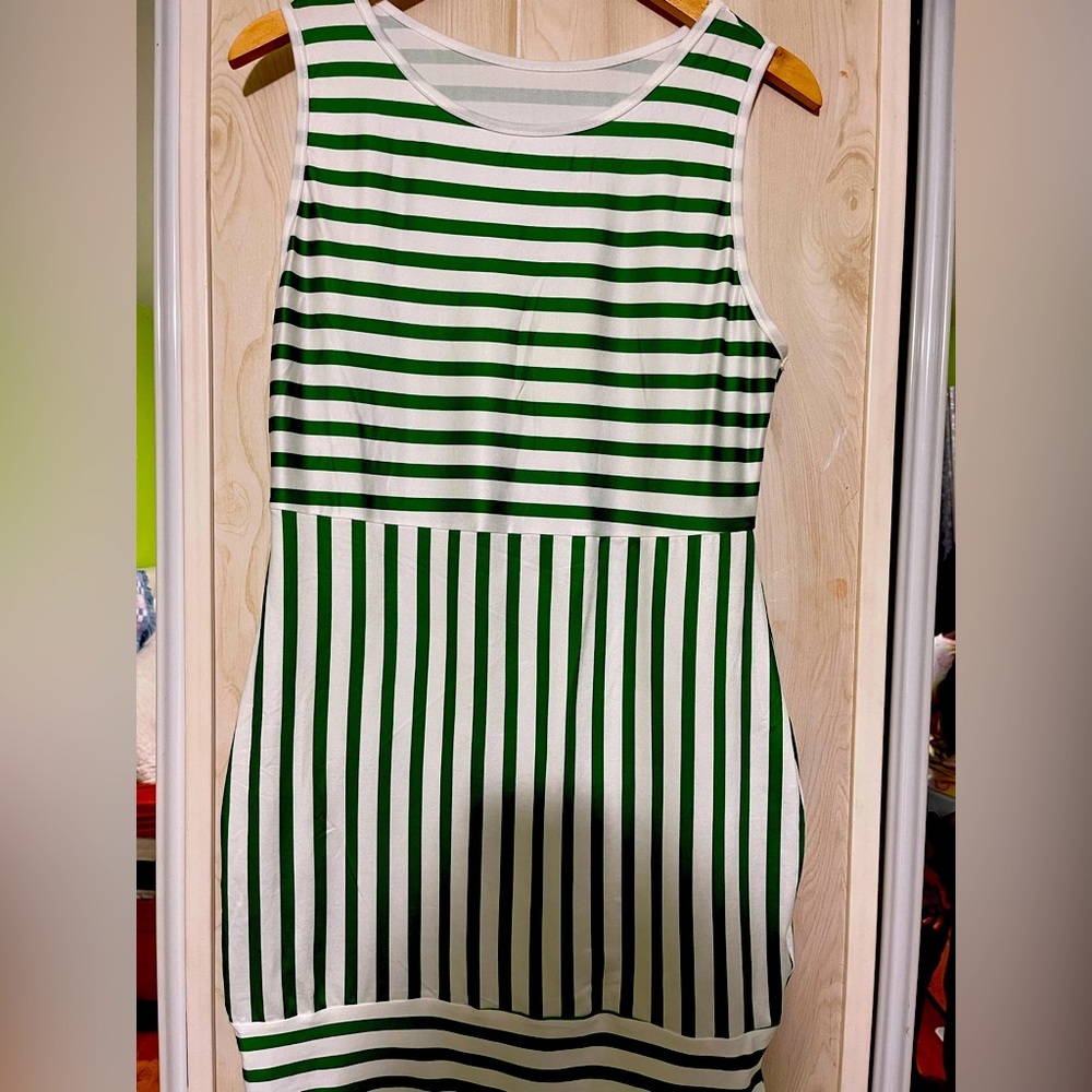 Vibrant green and white striped mini body on dress